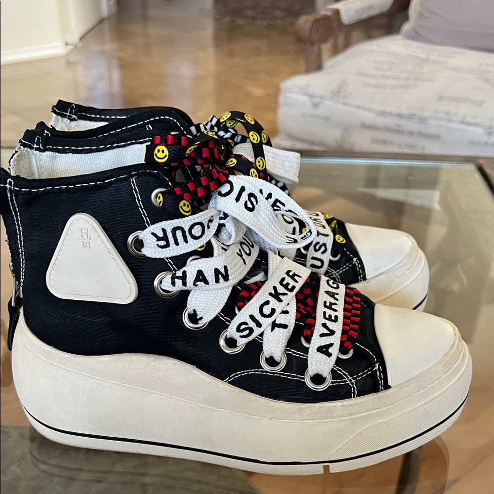 R13 Kurt High-Top Black and White Sneakers